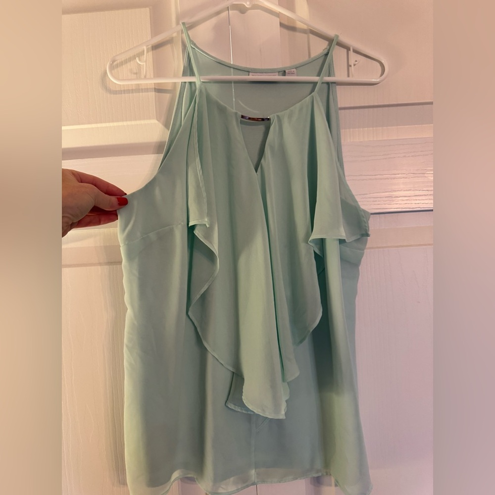 NY and Co. Mixed Media Mint Green Ruffle Tank